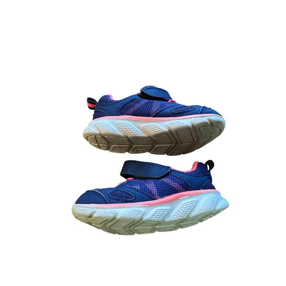 Kids Navy Blue Pink Athletic Sneakers Hook and Loop Running Shoes Toddler Size 6